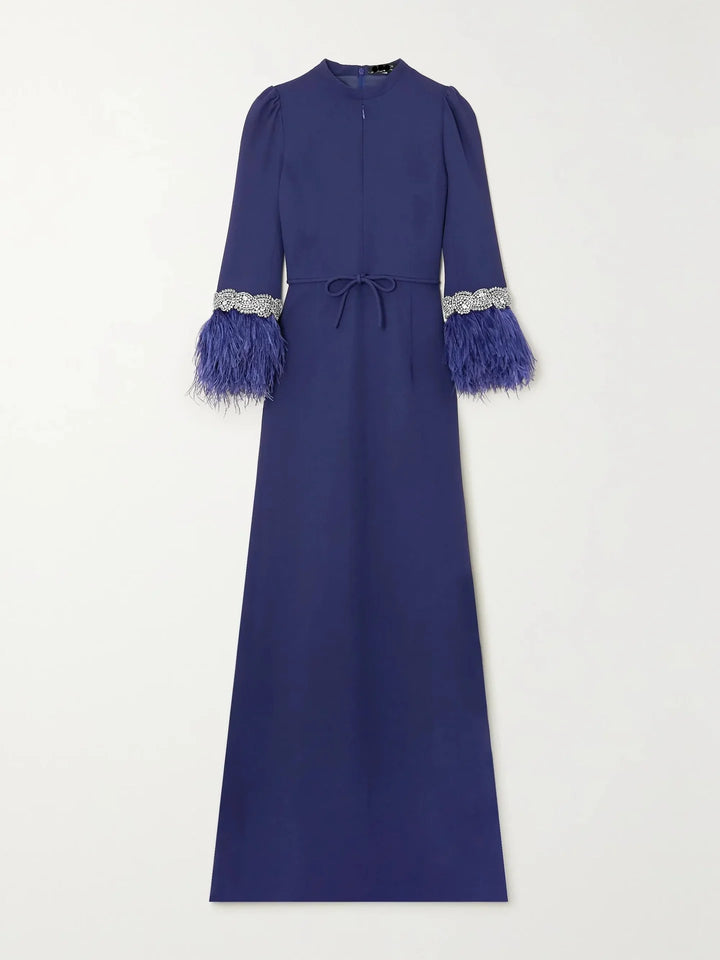 Feather-cuff gown with crystal trim – Zyasia-1