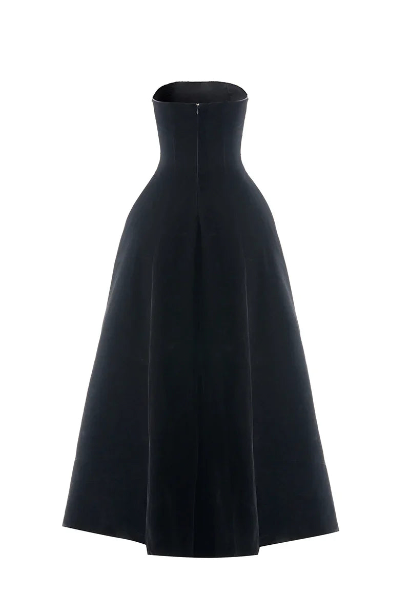 strapless velvet gown with pearl stripe embellishments – MARISEL
