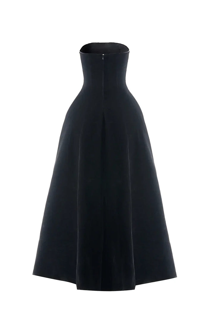 strapless velvet gown with pearl stripe embellishments – MARISEL