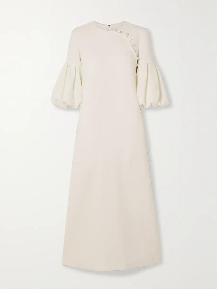 Puff-sleeve gown with pearl shoulder detail – Oljen